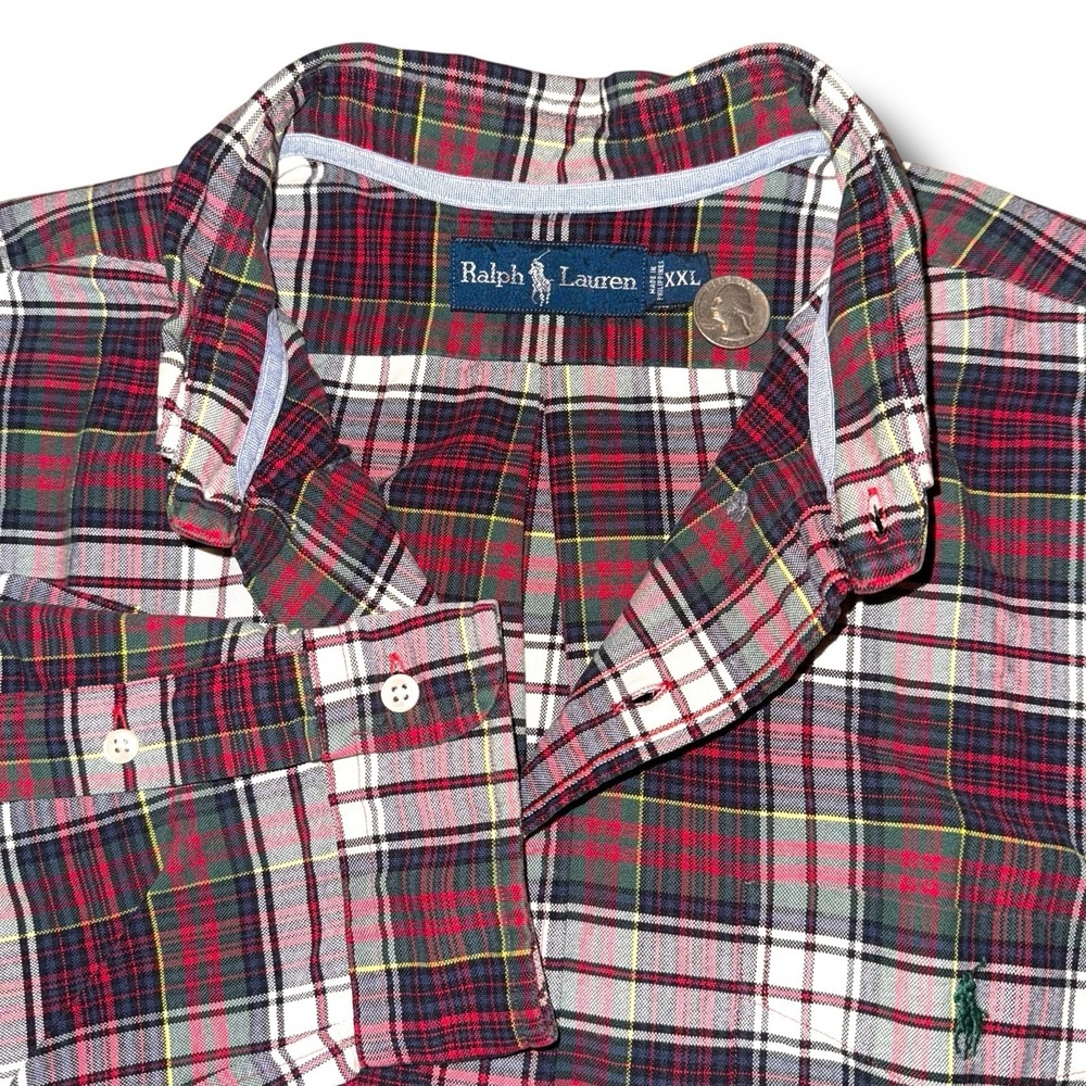 RALPH LAUREN Plaid Oxford Shirt‎ Men 2XL Madras Classic Fit L/S Button Down